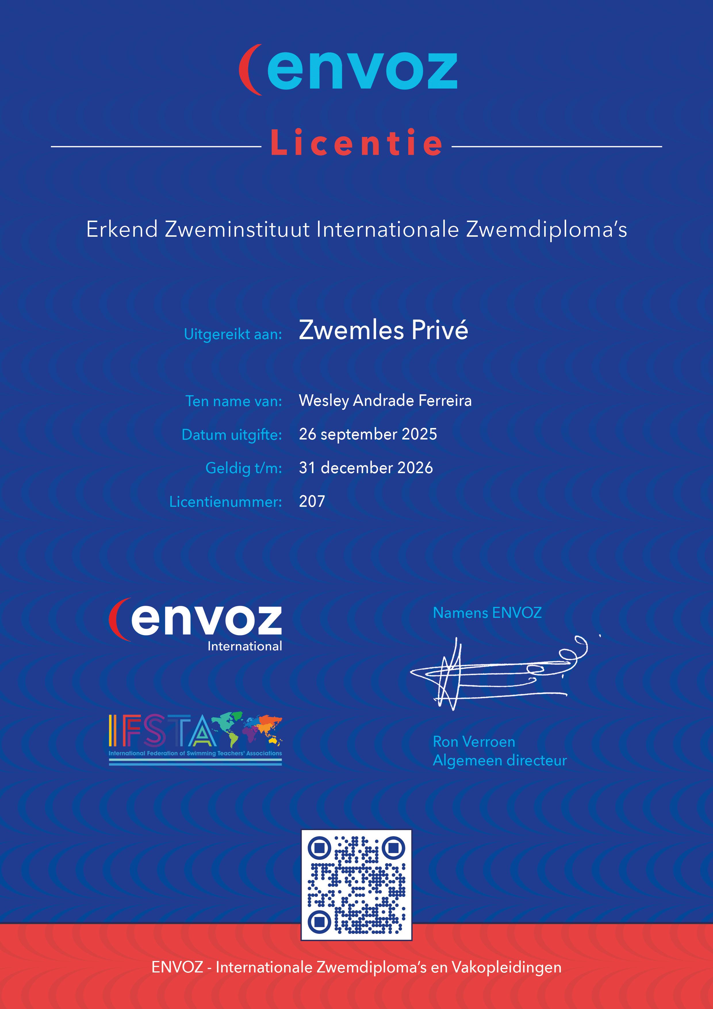 ENVOZ Licentie Certificaat